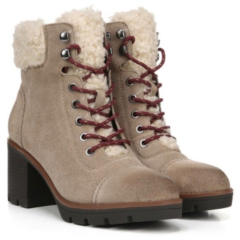 Naturalizer Varuna 2 Ankle Boots Womens 6.5 Tan Hiker Faux Fur Trim Suede Boot